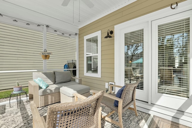 view of patio / terrace featuring an outdoor living space and a ceiling fan