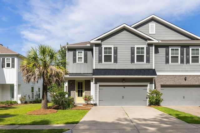 1682 Mermentau St, Mount Pleasant, SC 29466 - view of front of property featuring concrete driveway, a front lawn, a garage, and brick siding