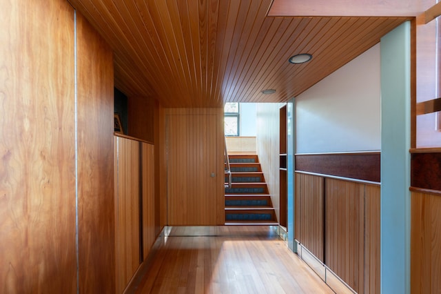905 Palm Blvd, Isle Of Palms, SC 29451 - corridor with wood ceiling, hardwood / wood-style floors, and stairs