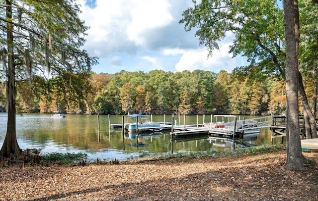 view of dock with a water view