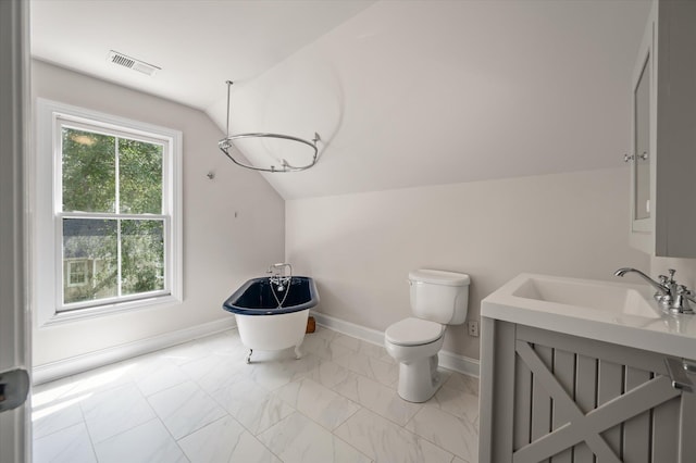 5152 Coral Reef Dr, Johns Island, SC 29455 - bathroom with vaulted ceiling, marble finish flooring, and vanity