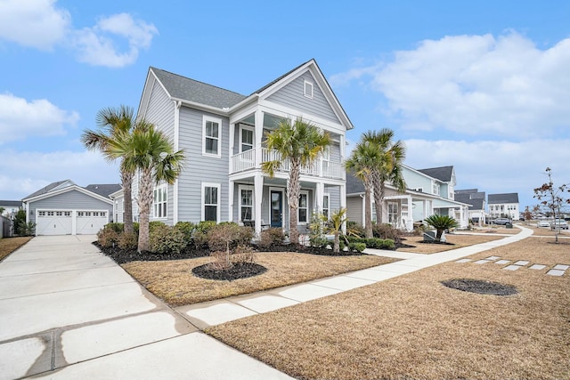 view of front of house featuring a balcony and a garage