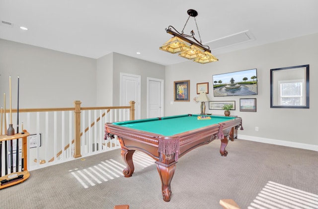 game room with carpet floors and pool table