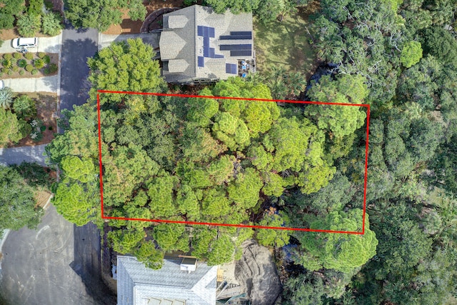 aerial view with a wooded view
