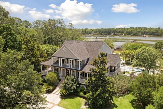 bird's eye view featuring a water view