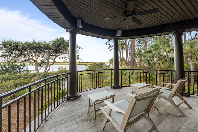3121 Marshgate Dr, Seabrook Island, SC 29455 - wooden deck featuring a water view and a ceiling fan