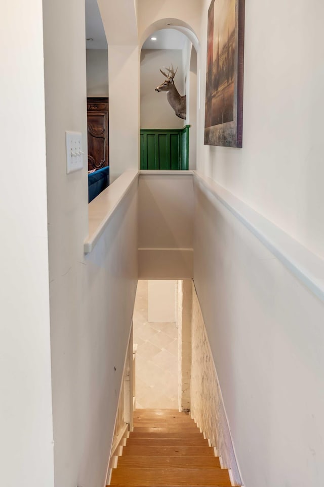 staircase with wood finished floors