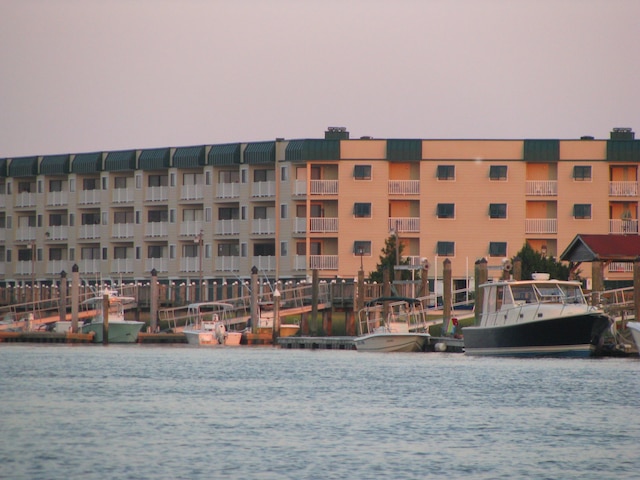 view of water feature featuring a dock