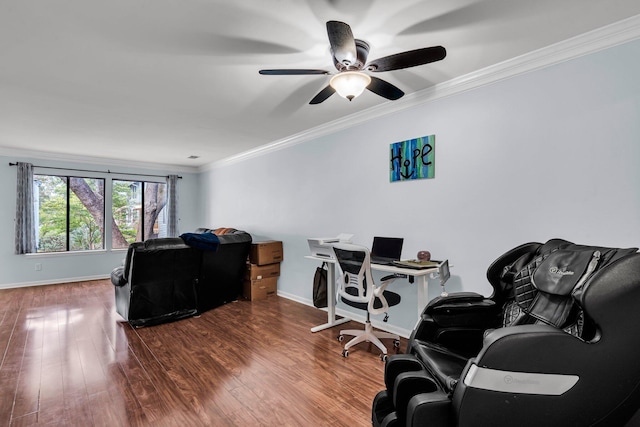1120 Hidden Cove Dr Unit I, Mount Pleasant, SC 29464 - office with ornamental molding, a ceiling fan, and wood finished floors