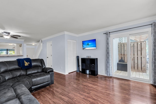 1120 Hidden Cove Dr Unit I, Mount Pleasant, SC 29464 - living area with wood finished floors, ornamental molding, and a ceiling fan
