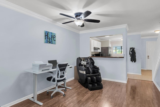 1120 Hidden Cove Dr Unit I, Mount Pleasant, SC 29464 - office space with a ceiling fan, wood finished floors, and ornamental molding