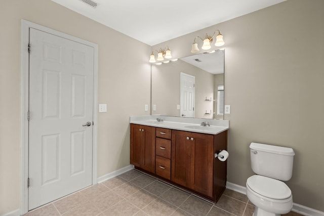 bathroom featuring tile patterned floors, vanity, and toilet