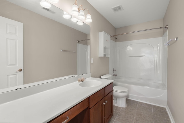 full bathroom with tile patterned flooring, vanity, toilet, and tub / shower combination