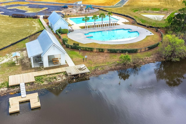 aerial view with a water view