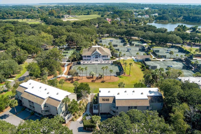 aerial view with a water view