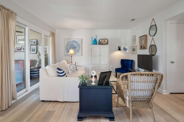 living room featuring light wood-type flooring