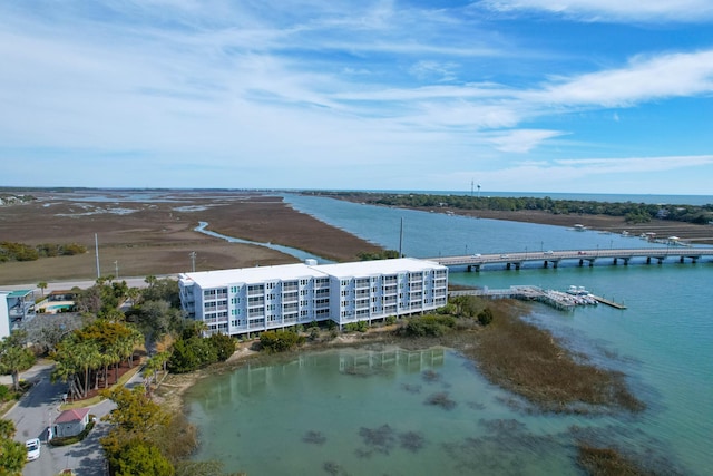 aerial view featuring a water view