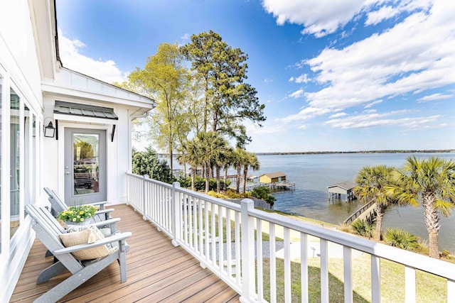 deck with a water view