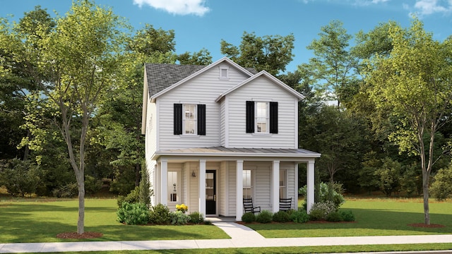 774 Clay Field Trl, Summerville, SC 29485 - traditional-style home featuring a front yard, a porch, a shingled roof, and a standing seam roof