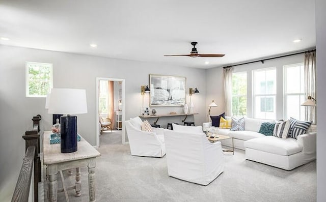 774 Clay Field Trl, Summerville, SC 29485 - living room featuring a ceiling fan, recessed lighting, and carpet floors