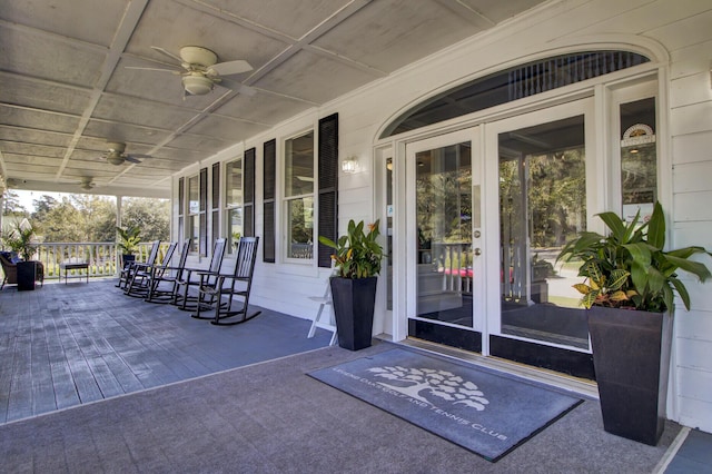 view of patio / terrace featuring a porch and a ceiling fan