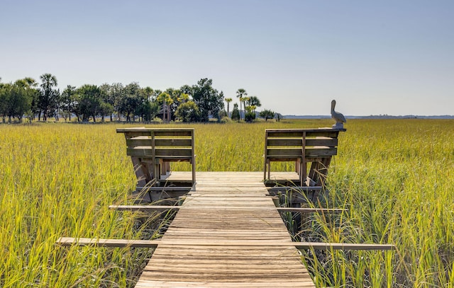 view of dock featuring a rural view