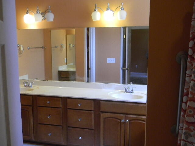 bathroom with dual bowl vanity