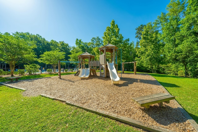 view of jungle gym with a yard