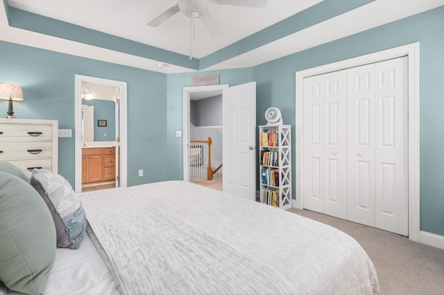 1813 Parkland Preserve Ln, Charleston, SC 29412 - carpeted bedroom featuring a closet, ceiling fan, ensuite bath, and baseboards