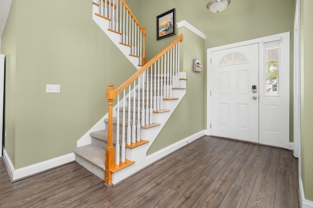 1813 Parkland Preserve Ln, Charleston, SC 29412 - foyer with wood finished floors, baseboards, stairway, and a towering ceiling
