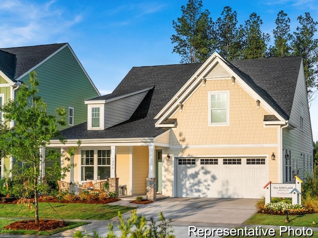 craftsman-style home featuring a garage and a porch