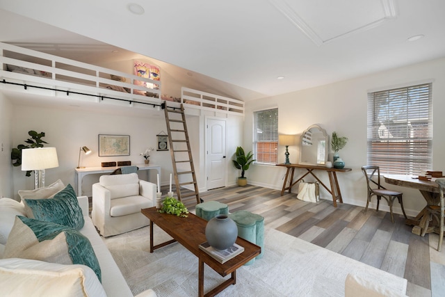 living room with light hardwood / wood-style floors