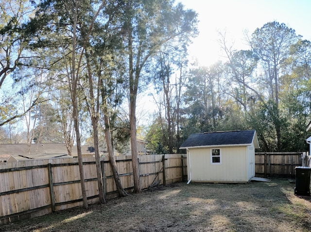 view of yard featuring a shed