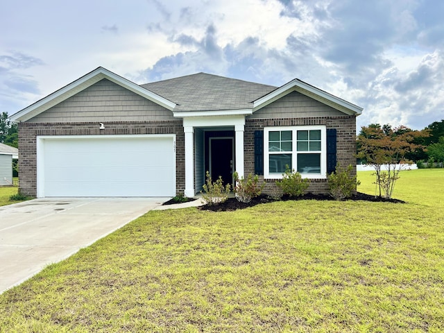 505 Shady Maple St, Moncks Corner, SC 29461 - view of front of property featuring brick siding, a front lawn, a garage, and concrete driveway