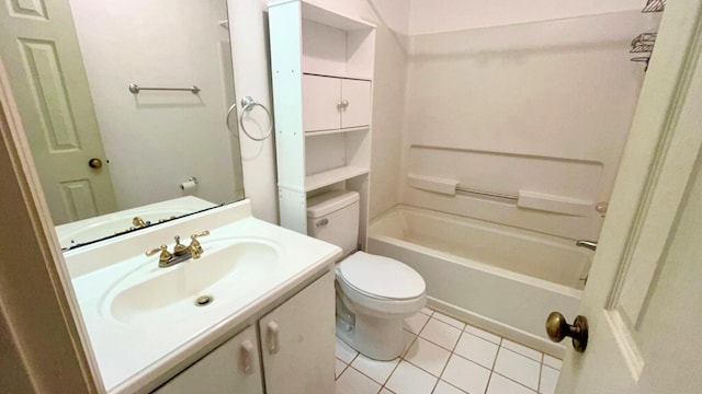 full bathroom with toilet, bathtub / shower combination, vanity, and tile patterned floors