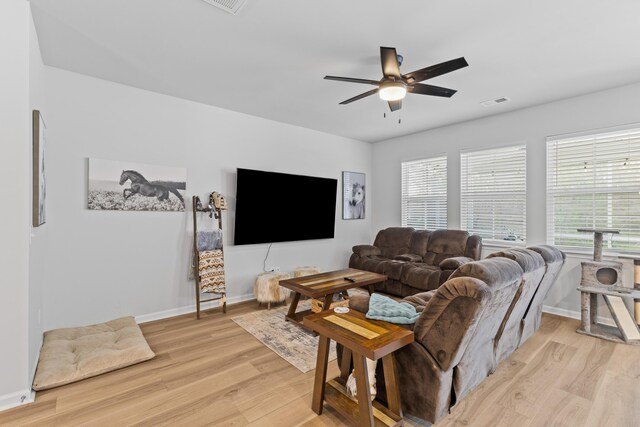 68 Red Bluff St, Summerville, SC 29483 - living area with baseboards, light wood-type flooring, and a ceiling fan