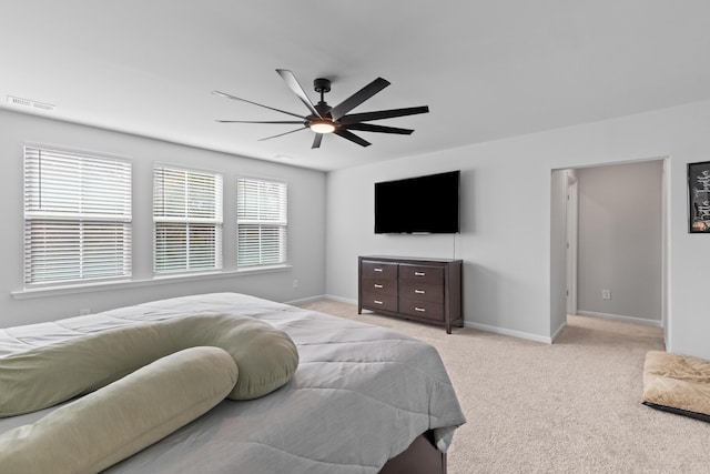 68 Red Bluff St, Summerville, SC 29483 - bedroom featuring light carpet, baseboards, visible vents, and a ceiling fan