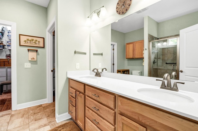 1064 Blackbear Dr, Edisto Island, SC 29438 - bathroom with a shower stall and double vanity