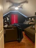 cinema room with ceiling fan, lofted ceiling, and wood-type flooring