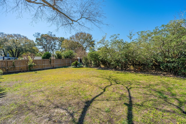 view of yard with a fenced backyard