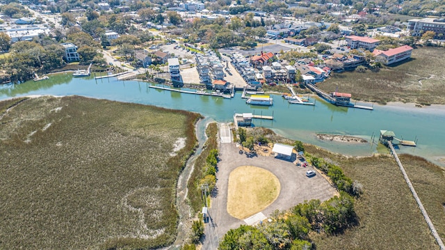 bird's eye view featuring a water view