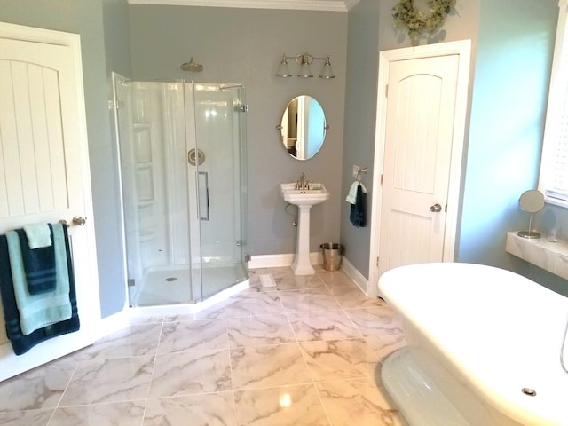 bathroom featuring plus walk in shower