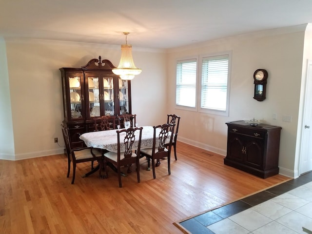 dining room with an inviting chandelier and light wood-type flooring