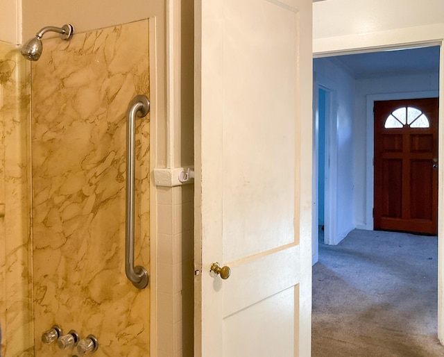 302 Morgan St, Greer, SC 29651 - bathroom view of a shower and carpet floors