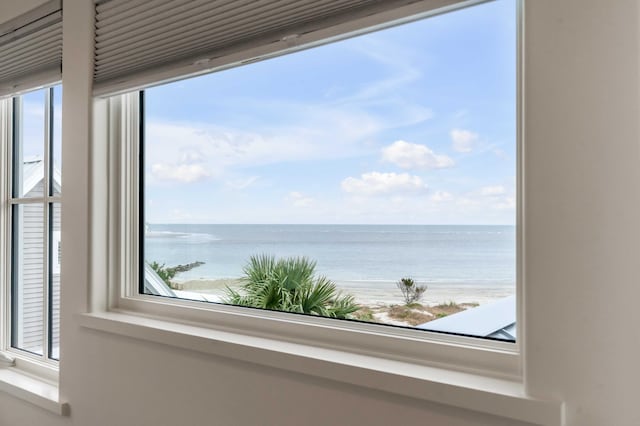 property view of water featuring a beach view