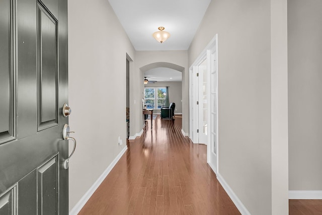 hallway featuring wood-type flooring