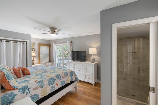 1605 Live Oak Park, Seabrook Island, SC 29455 - bedroom with access to outside, light wood-style floors, ceiling fan, and baseboards