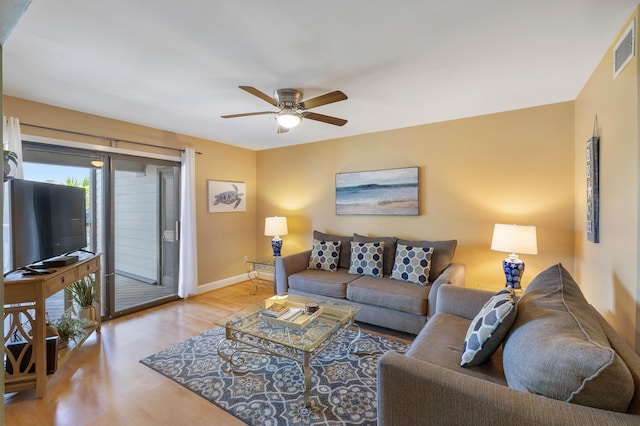 1605 Live Oak Park, Seabrook Island, SC 29455 - living room featuring wood finished floors, baseboards, and ceiling fan