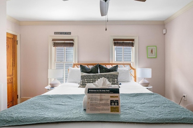 162 Spring St, Charleston, SC 29403 - bedroom with ornamental molding and ceiling fan