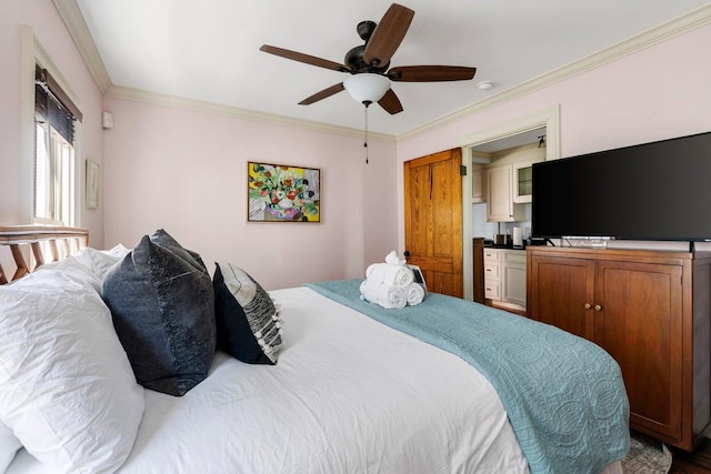 162 Spring St, Charleston, SC 29403 - bedroom with crown molding, wood finished floors, and a ceiling fan